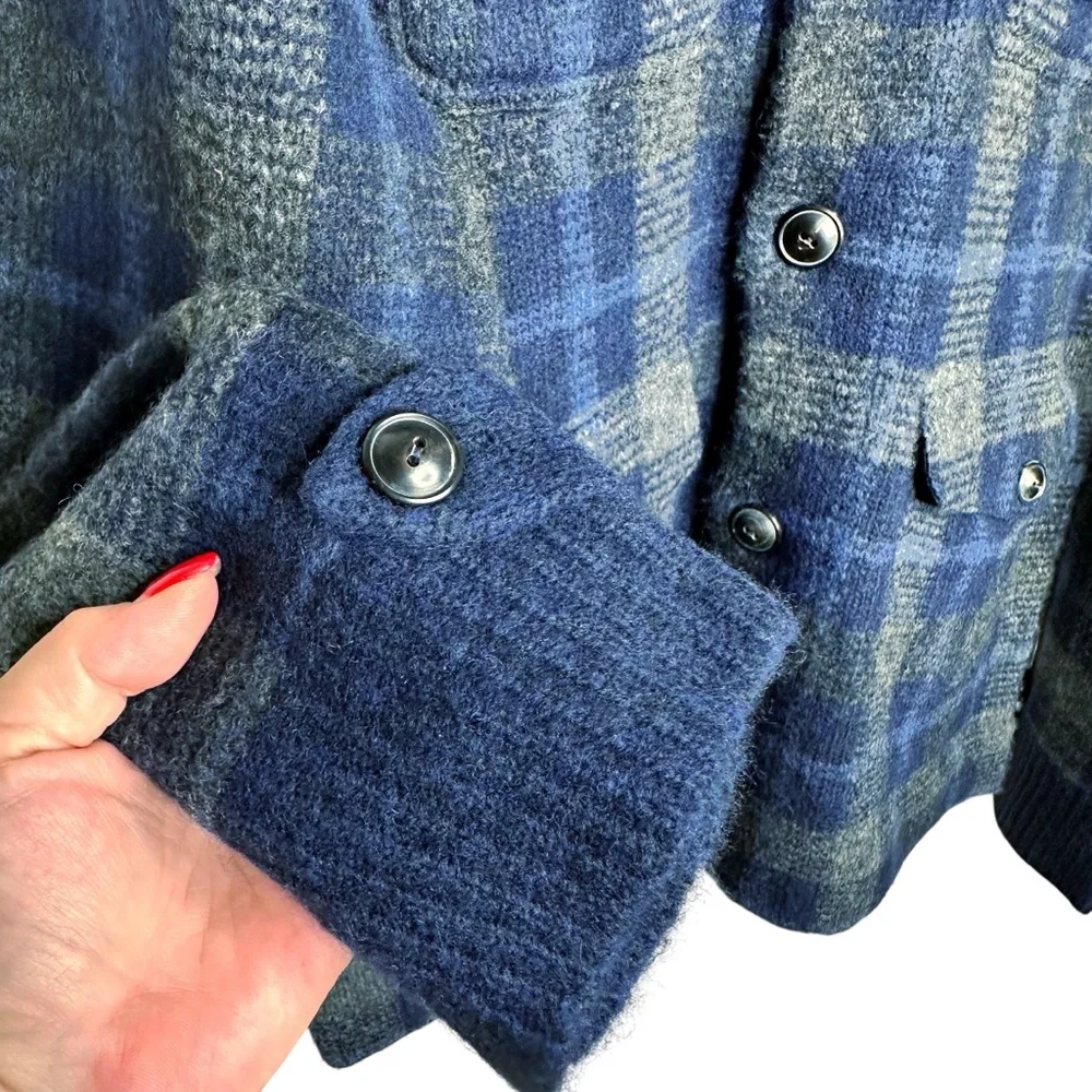 Vintage 80s Polo Ralph Lauren Plaid Wool & Alpaca Cardigan Sweater Jacket Blue